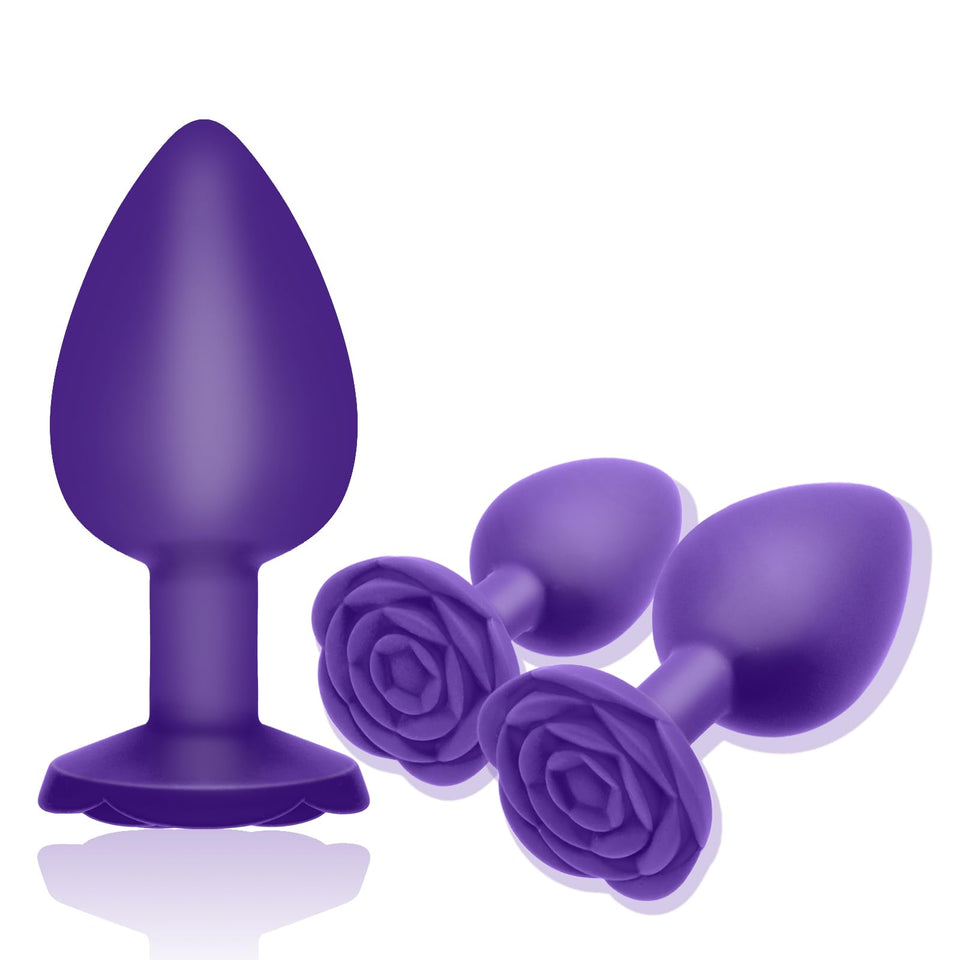 Anal Plug Sex Toy, 3Pcs Silicone Anal Plugs Training Set,Training Set with Prostate Sex Toys for Beginners Advanced Users(Purple
