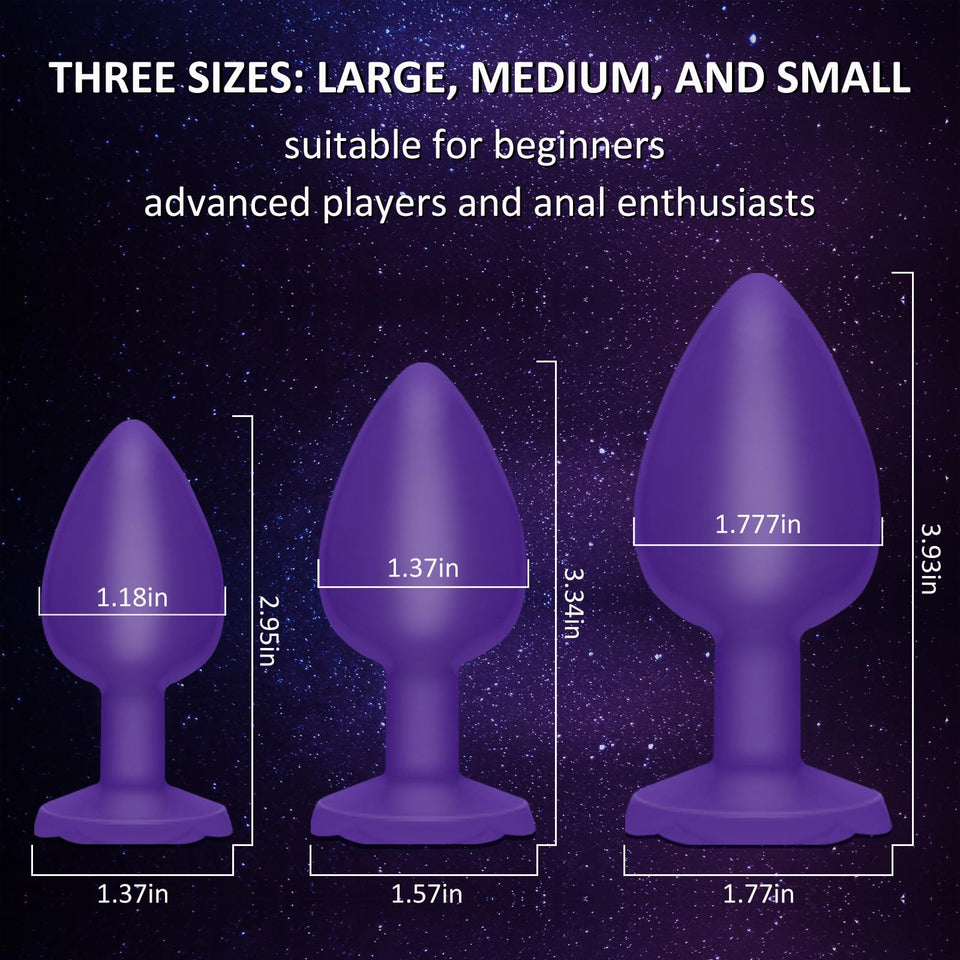 Anal Plug Sex Toy, 3Pcs Silicone Anal Plugs Training Set,Training Set with Prostate Sex Toys for Beginners Advanced Users(Purple
