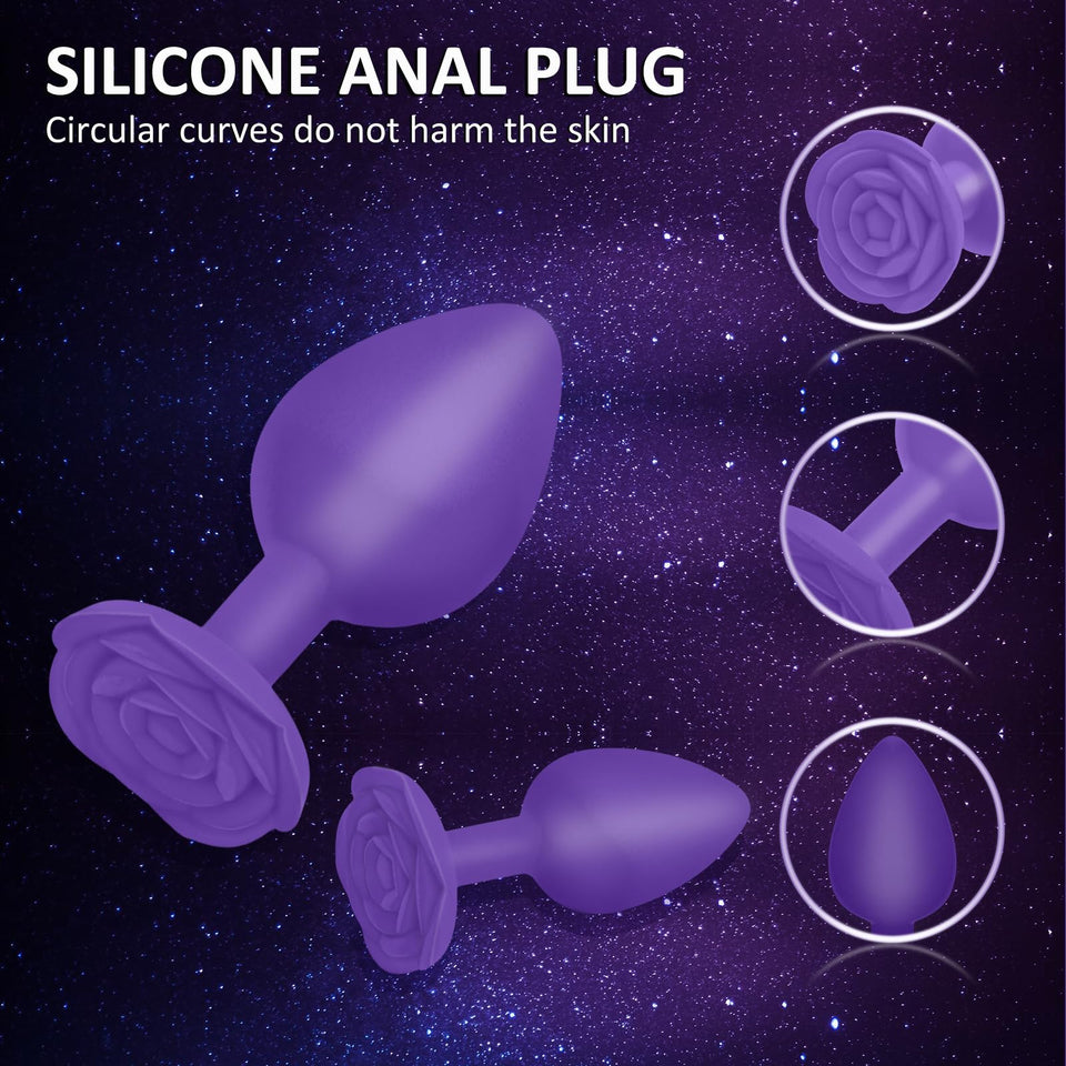 Anal Plug Sex Toy, 3Pcs Silicone Anal Plugs Training Set,Training Set with Prostate Sex Toys for Beginners Advanced Users(Purple