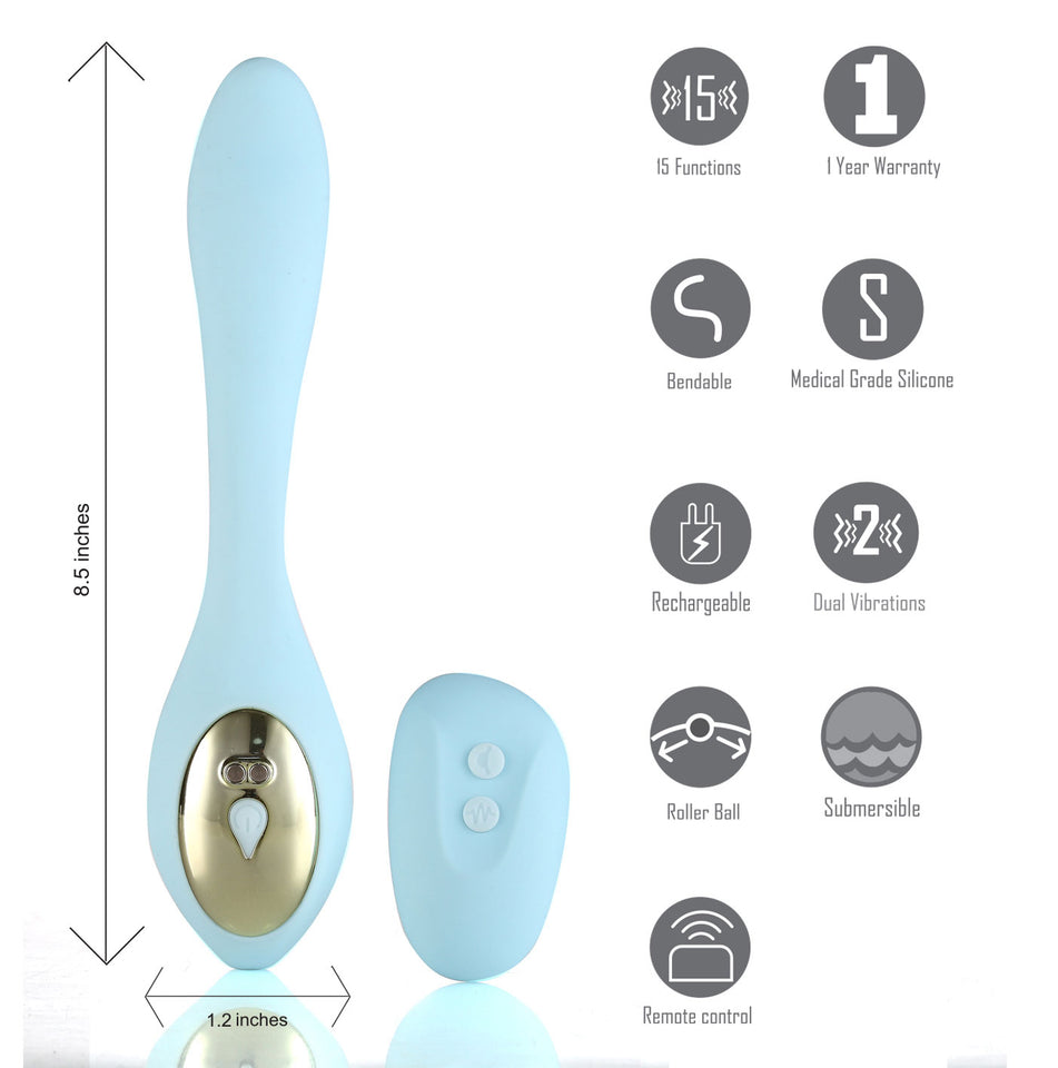 Harmonie Rechargeable Remote Silicone Bendable  Vibrator -Teal