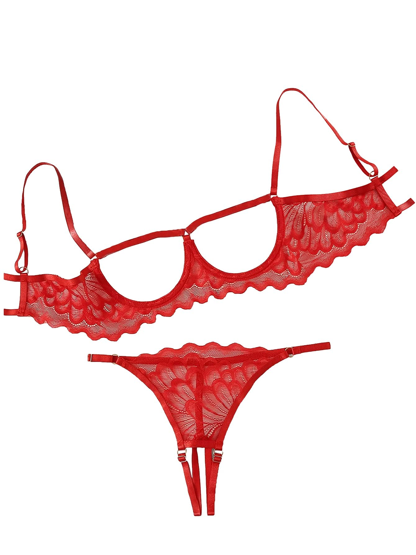 Red Floral Lace Bra And Thong Set Sexy Lingerie Underwired