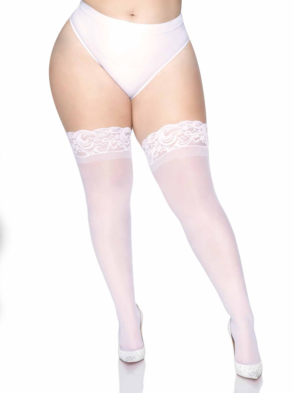 Plus Size Stay Up Lace Top Spandex Sheer Thigh Highs