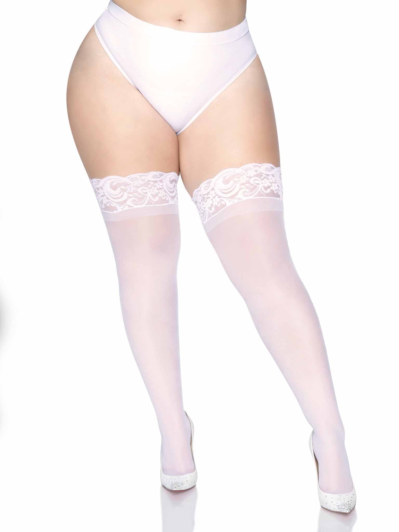Plus Size Stay Up Lace Top Spandex Sheer Thigh Highs
