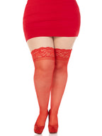Plus Size Stay Up Lace Top Spandex Sheer Thigh Highs