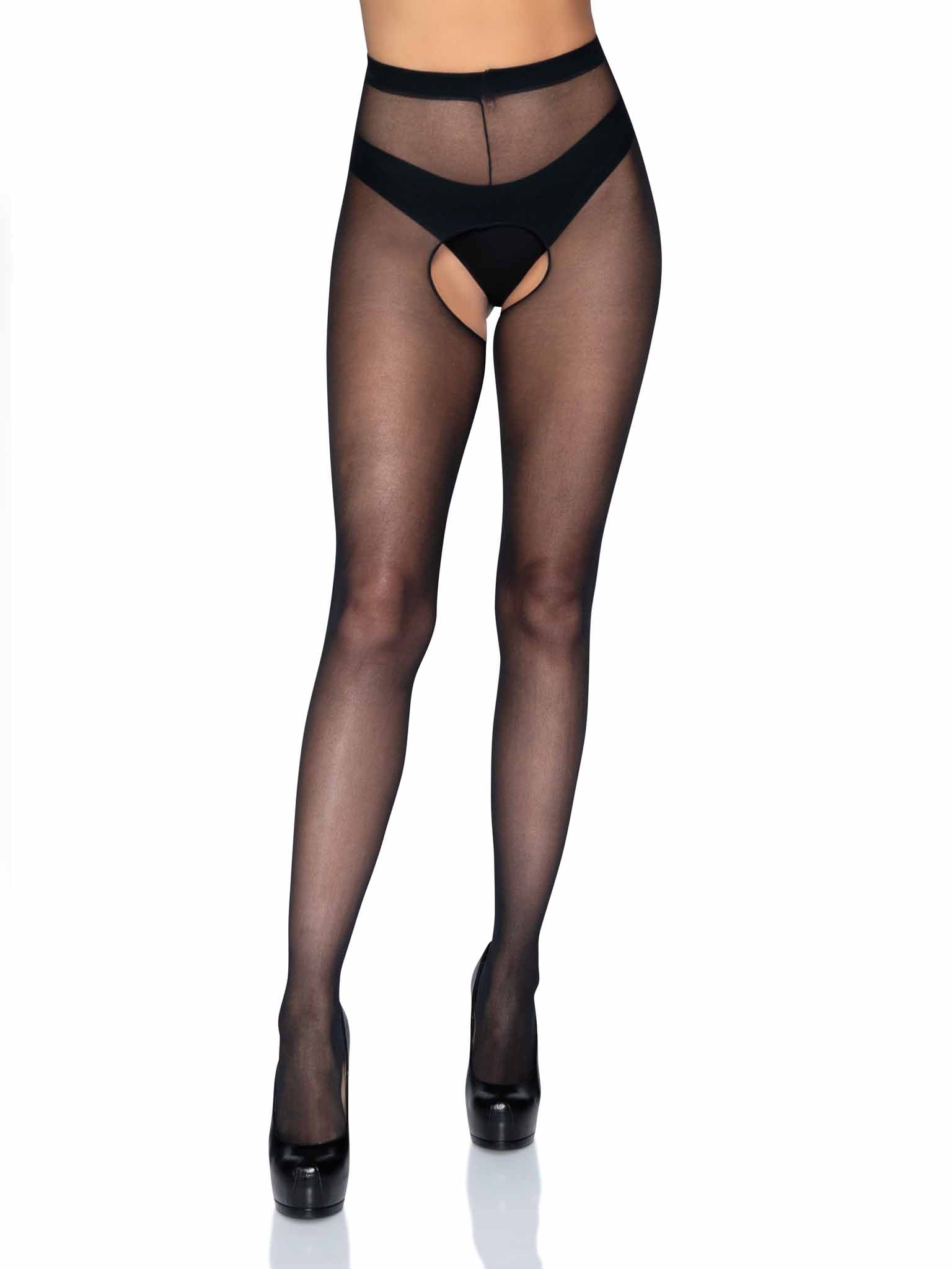 Plus Size Nylon Sheer Crotchless Tights