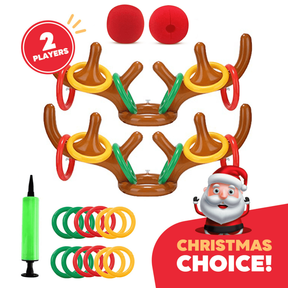 2 Pack Inflatable Reindeer Antler Ring Toss Game For Christmas Party, Set Of 2 Antler Hats With Rings For Kids Adults Family Xma