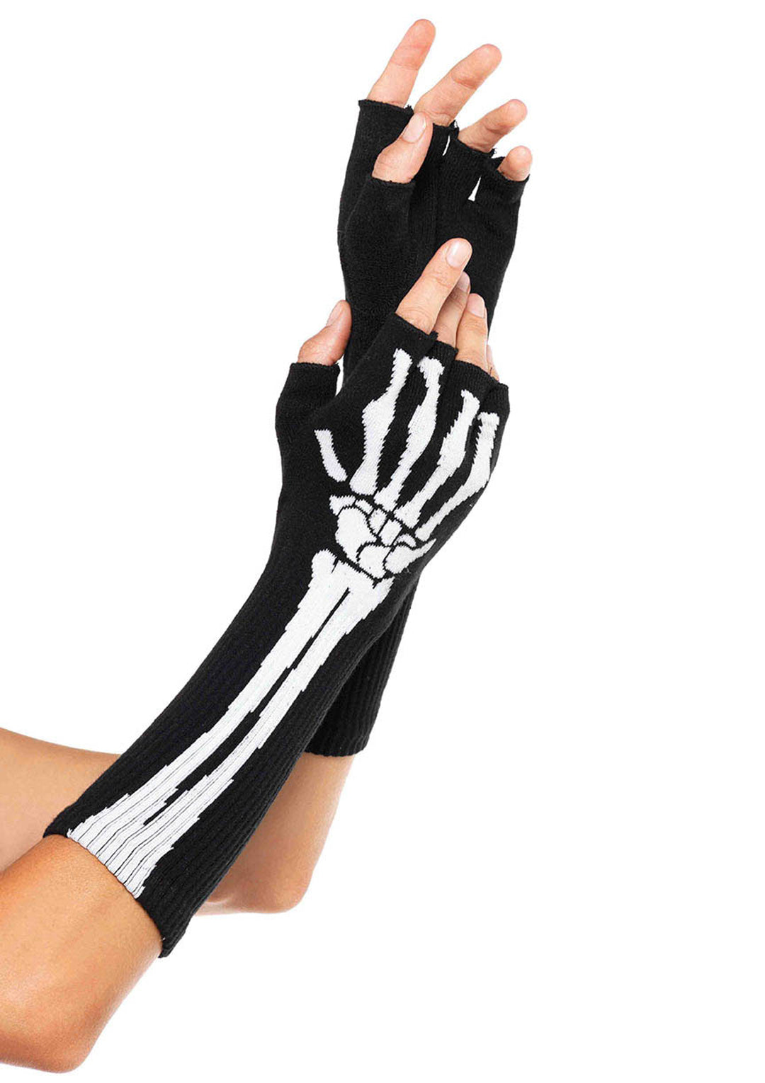 Skeleton Fingerless Gloves O/S