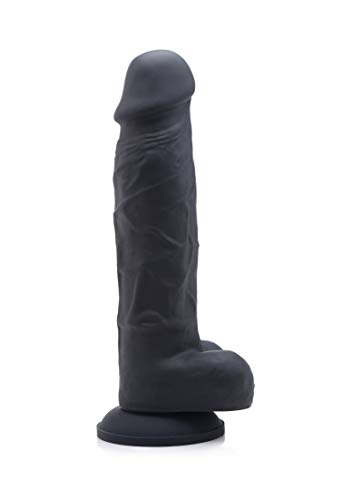 Strap U Power Pecker 7&quot; Silicone Dildo With Balls - Black,1 Count, 123312