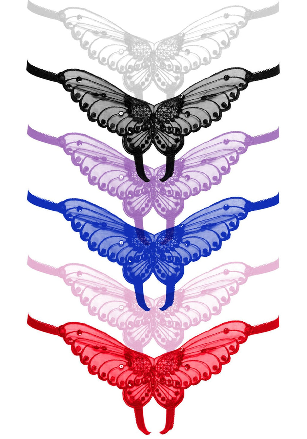 Sheer Butterfly Applique Crotchless Panty with Pearl and Sequin Detail