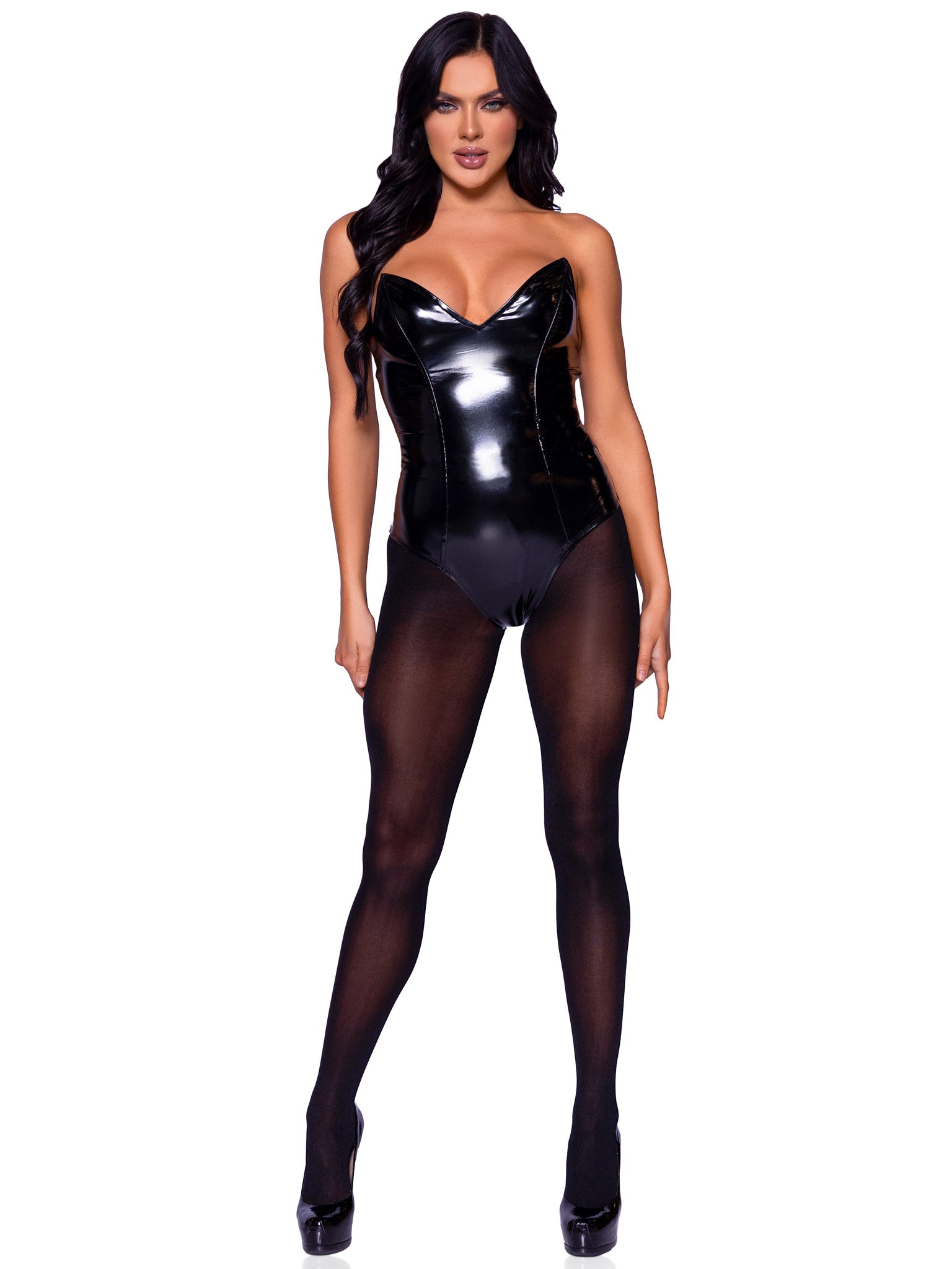 Vinyl boned bodysuit.