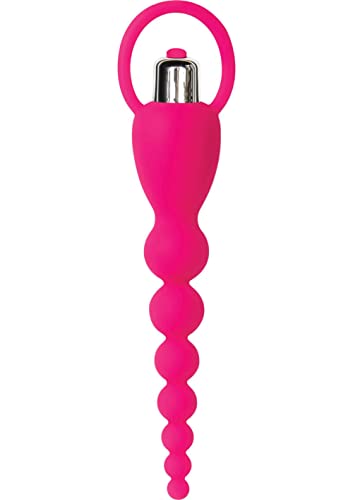 Adam & Eve Booty Bliss Vibrating Anal Beads, Pink | Waterproof Silicone Butt Plug With Removable Bullet Vibrator | 7.75 Total Length, 6 Insertable
