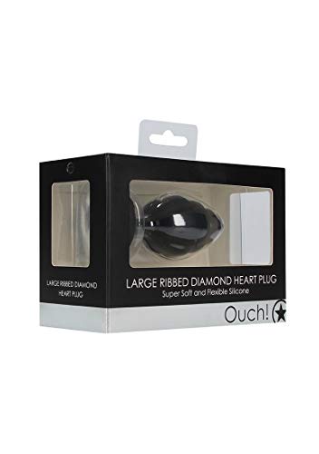 Ouch Large Ribbed Diamond Heart Plug Blk
