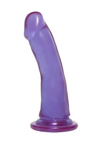 Doc Johnson Crystal Jellies - Slim Dong - 6.5 Inch - 1.5&quot; Wide - Strong Suction Cup Base - O-Ring Harness Compatible Dildo, Purple