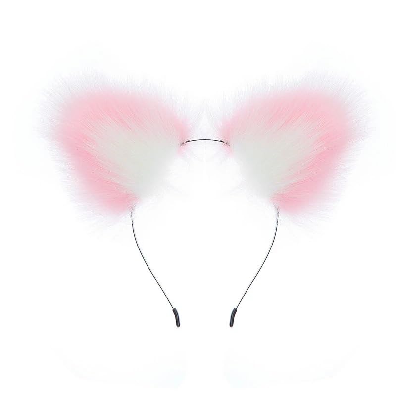 OOIIXX Anal Plug with Sexy Tail for Cosplay, Adult Sex Toys of Stainless Steel Anal Plug (Pink-White Full kIt, Medium)