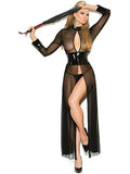 Elegant Moments Womens Mesh & Vinyl Long Sleeve Gown & G-String 2Pc Set Only, Black, Medium