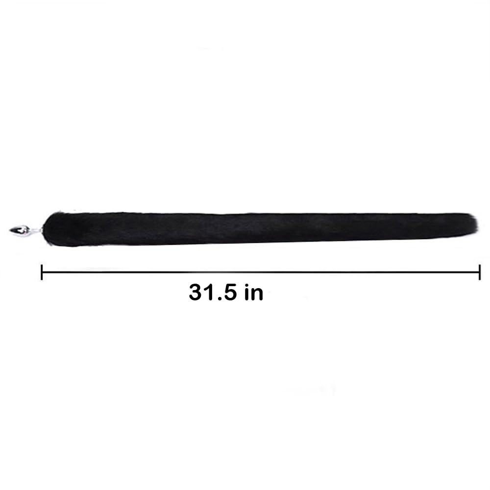 OOIIXX Anal Plug with Sexy Tail for Cosplay, Adult Sex Toys of Stainless Steel Anal Plug (Long Black, Large)