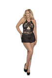 Elegant Moments Lace Babydoll Features Keyhole Front, Tie Neck And A Mesh Bottom. Matching G-String Included - Plus Size - 2X