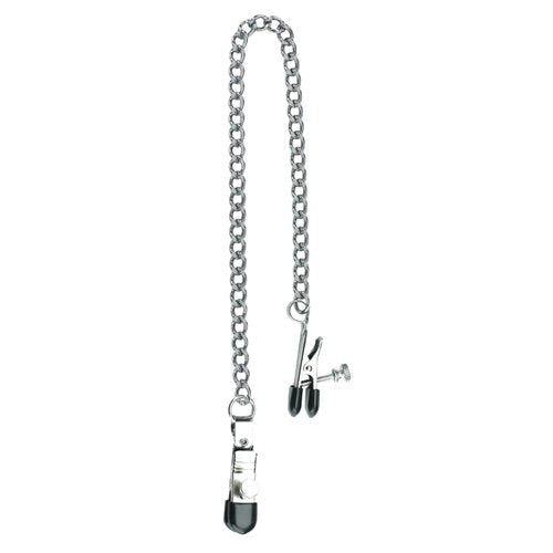 Spartacus Adjustable Broad Tip Nipple Clamps With Loop And Link Chain Silver
