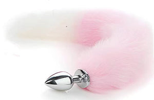 Ooiixx Butt Plug Fox Tail Cosplay Anal Plug Anal Butt Plug Adult Sex Toys for Beginner Women Men Couple (18 '' Pink-White)