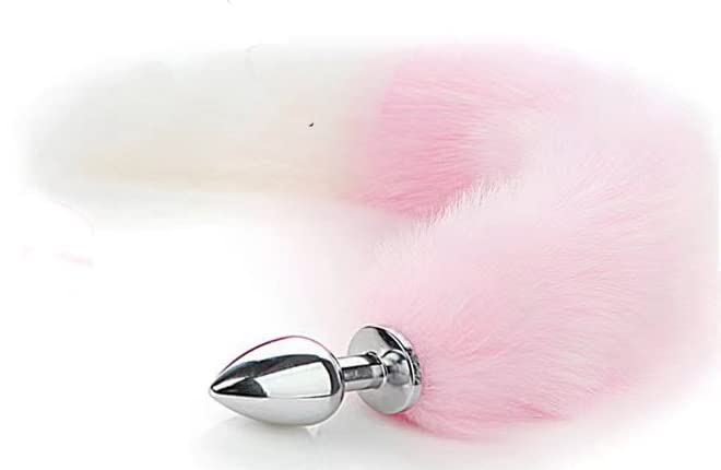 Ooiixx Butt Plug Fox Tail Cosplay Anal Plug Anal Butt Plug Adult Sex Toys for Beginner Women Men Couple (18 '' Pink-White)