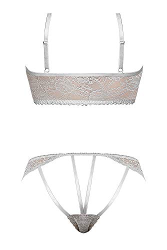 Ms Lace Me Up Bra& Cageback Panty Gry Lx