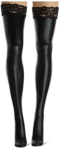 Stay Up Stockings Wet Look Black O/S Xl