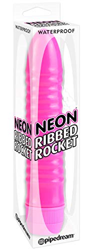 Pipedream Neon Ribbed Rocket Dildo, Pink, 1 Pound
