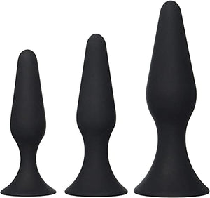 Adam  Eve Booty Boot Camp Anal Training Kit  Set of 3 Silicone Butt Plug Dildos  Black  Waterproof Anal Plugs with Flared Suc