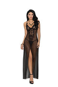 Elegant Moments Sheer Mesh Gown & G-String Set, M, Black