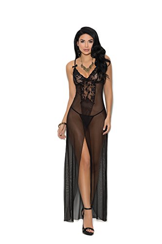 Elegant Moments Sheer Mesh Gown & G-String Set, M, Black