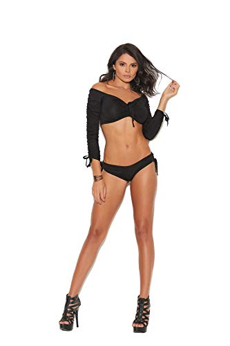 Ruched Top And Booty Shorts - Black - Large