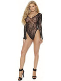 Lace Long Sleeve Teddy With Sn Black O/S
