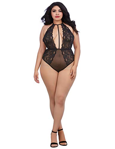 Dreamgirl Womens Plus Teddy, Black, One Size Queen