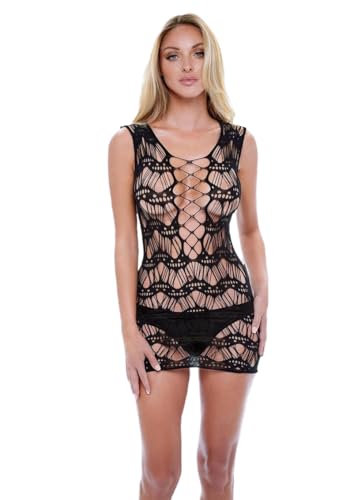 Corset Front Lace Mini Dress Black O/S