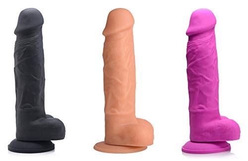 Strap U Power Pecker 7&quot; Silicone Dildo With Balls - Black,1 Count, 123312