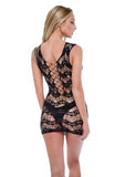 Corset Front Lace Mini Dress Black O/S