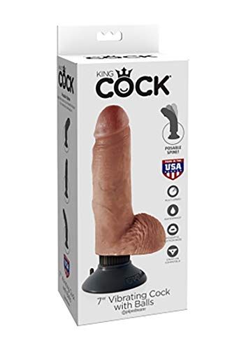 King Cock 7 Inch Vibrating Cock With Balls  Tan