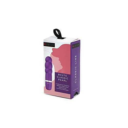 B Swish Bcute Classic Pearl Beaded Bullet Vibrator, Battery Operated, Intimate Portable Personal Massager With 5 Vibration Patterns, Travel-Size Clitoral Stimulator, Royal Purple