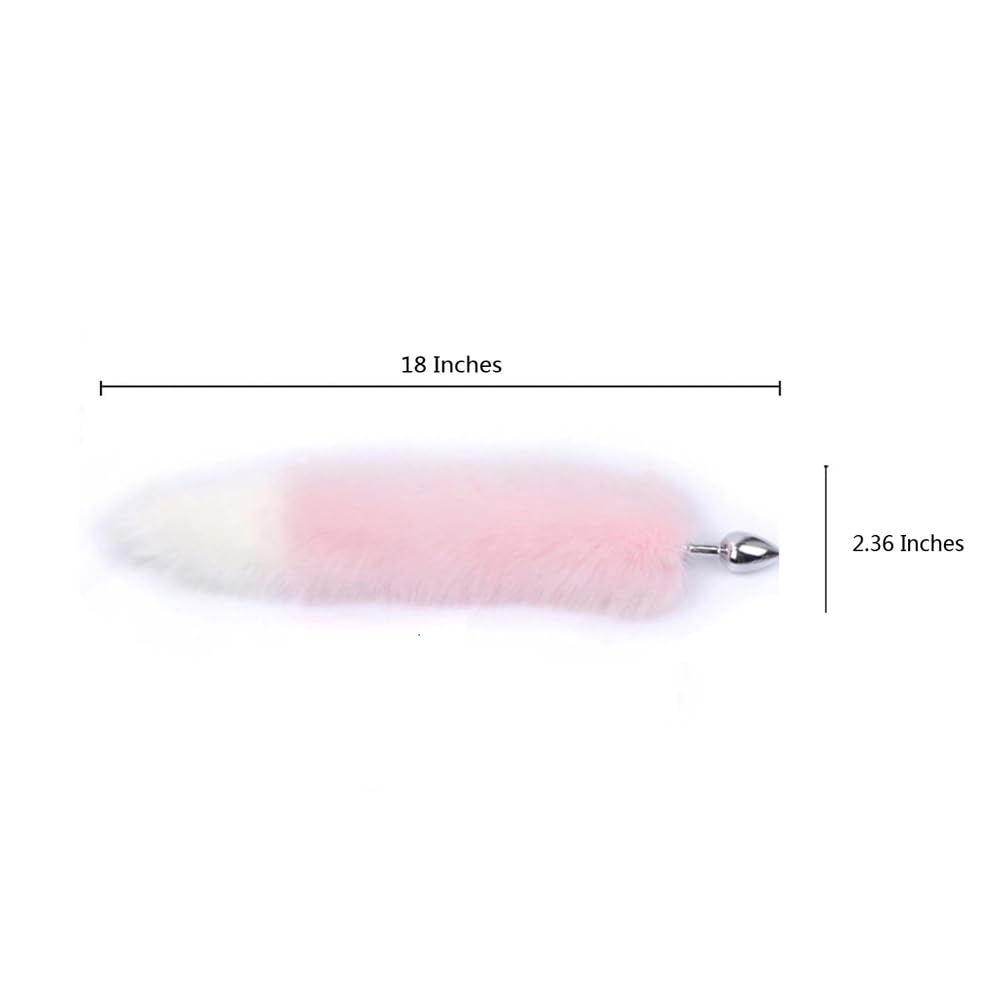 OOIIXX Anal Plug with Sexy Tail for Cosplay, Adult Sex Toys of Stainless Steel Anal Plug (Pink-White Kit, Small)