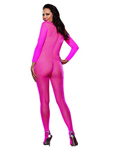 Dreamgirl Womens Plus Size Fishnet Long Sleeve Crotchless Bodystocking Hosiery, Neon Pink, 1 Count Us