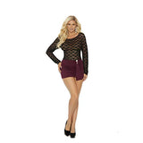 Lace And Lycra Mini Dress With Long Sleeves And Rhinestone Jewel - 3X / Black/Burgundy