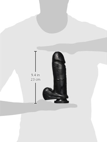 Thick Cock With Balls Suction Cup Dildo, Black, 9 Inch