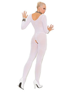 Elegant Moments Sheer Long Sleeve Bodystocking - O/S - White