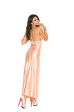 Elegant Moments Women'S Lace And Charmeuse Halter Neck Gown, Peach, Large