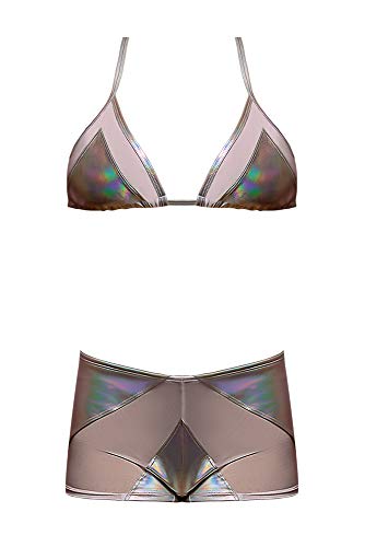 Ms Oil Slick Bra & Boy Short Set Sil 1Sq