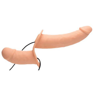 Strap U Power Pegger Silicone Vibrating Double Pleasure Dildo With Harness Flesh