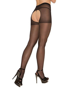Sheer Crotchless Panty Hose - Black