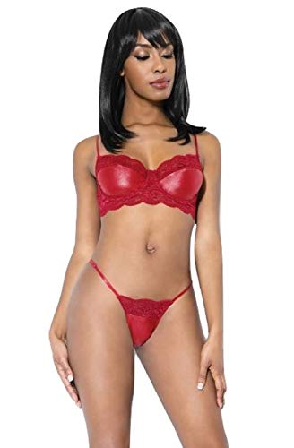 Lace & Matte Wetlook Bra & G-String Merlot S/M