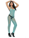 Elegant Moments Crochet Pothole Bodystocking With Open Crotch Turquoise