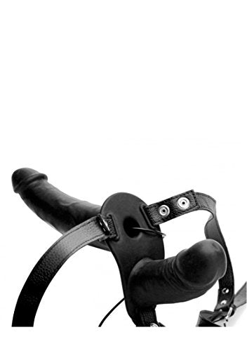 Strap U Power Pegger Silicone Vibrating Double Pleasure Dildo With Harness Black